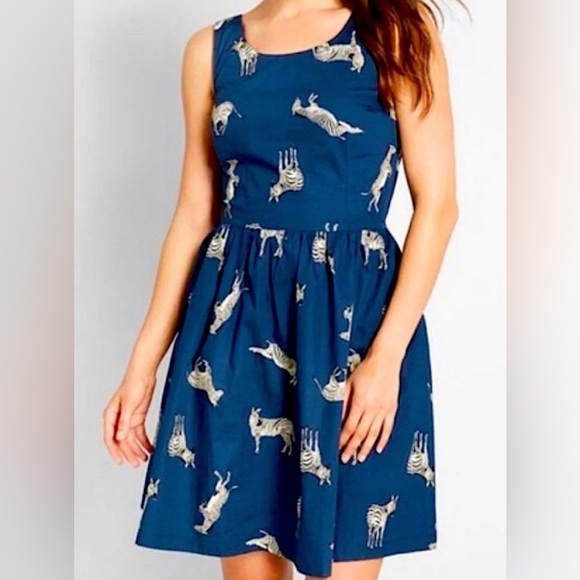 ModCloth zebra dress sleeveless navy blue small new with tags - Picture 1 of 4